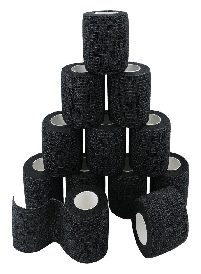 GooGou Self Adherent Wrap Bandages Self Adhering Cohesive Tape Elastic Athletic Sports Tape for Sports Sprain Swelling and Soreness on Wrist and Ankle 12PCS 2 in X 14.7 ft (Black 12pcs) - Image 1